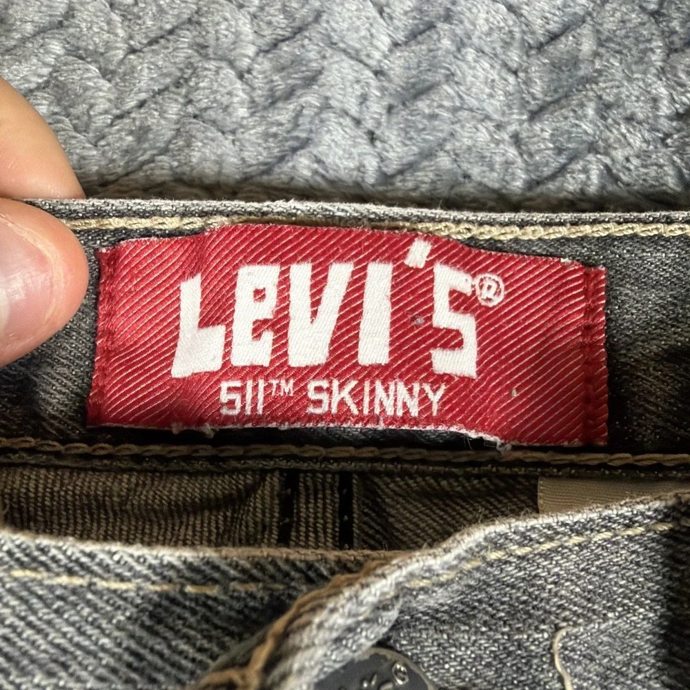 Levis 511‎ Jeans Mens 27x27 Grey Slim Fit Stretch Denim Mid Rise Distressed